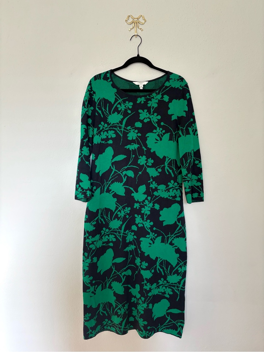 LK Bennett Black and Green Floral Midi Dress